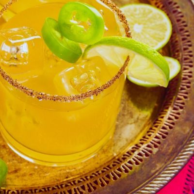 Spicy Jalapeno Margarita in chili salt-rimmed glass