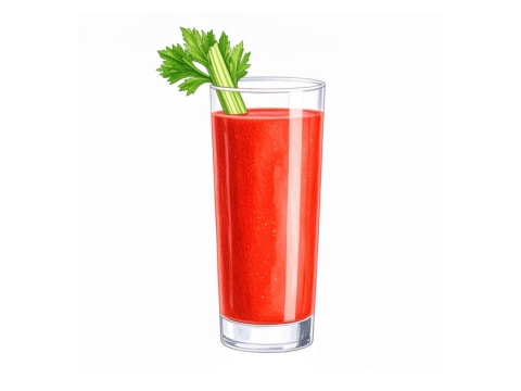 Classic color pencil illustration of a Bloody Mary cocktail