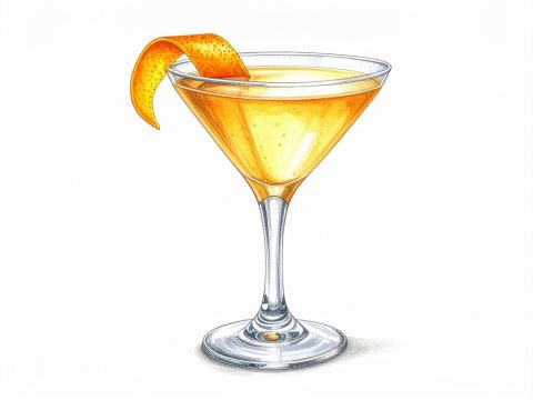 Classic color pencil illustration of a Hanky Panky cocktail