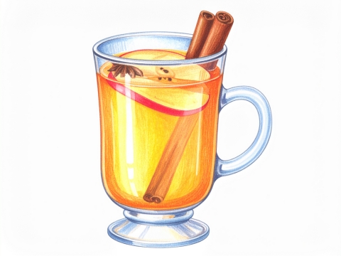 Classic color pencil illustration of a Hot Apple Cider cocktail