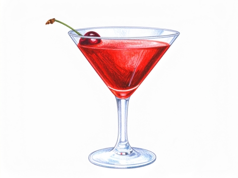 Classic color pencil illustration of a Manhattan cocktail