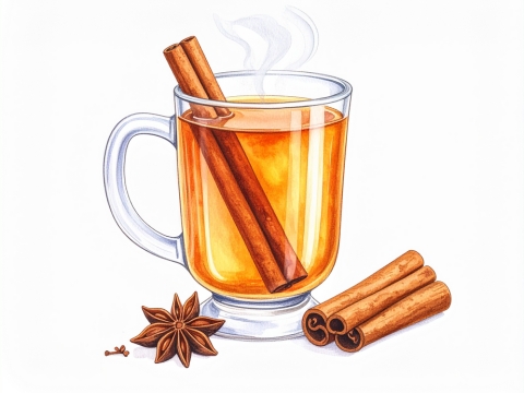 Classic color pencil illustration of a Autumn Spiced Rum Cider