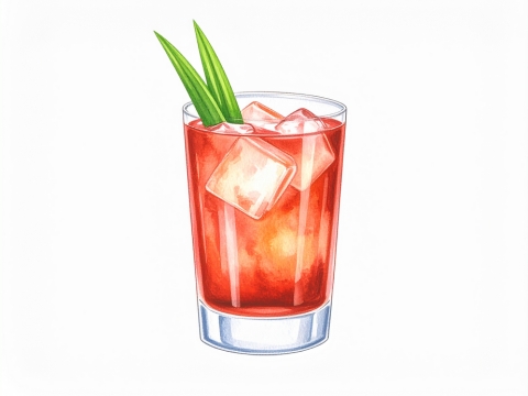Classic color pencil illustration of a Jungle Bird cocktail