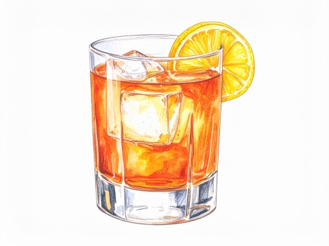 Classic color pencil illustration of a Paper Plane cocktail