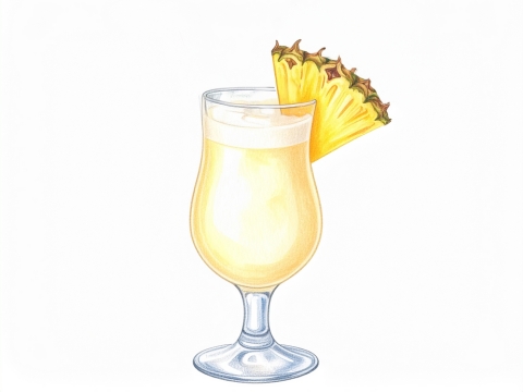 Classic color pencil illustration of a Pina Colada cocktail