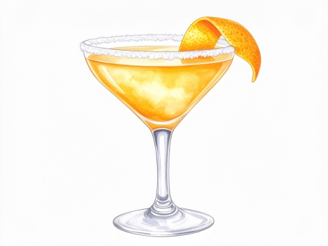 Classic color pencil illustration of a Sidecar cocktail