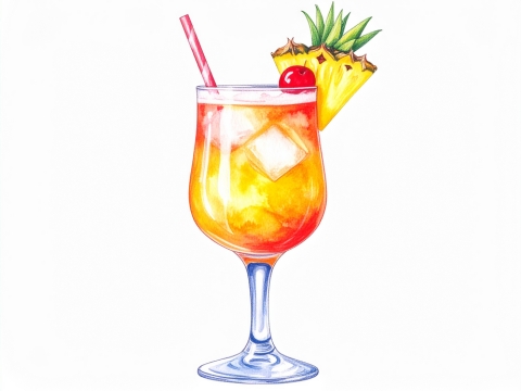 Classic color pencil illustration of a Sex on the Beach cocktail