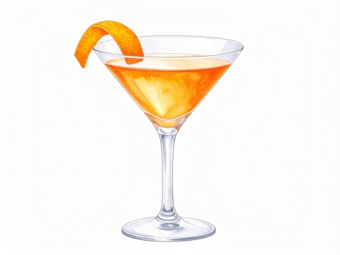 Classic color pencil illustration of a El Presidente cocktail