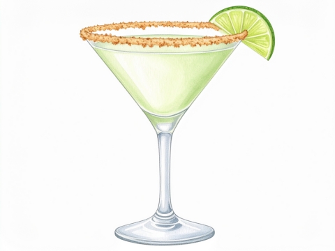 Classic color pencil illustration of a Key Lime Martini cocktail
