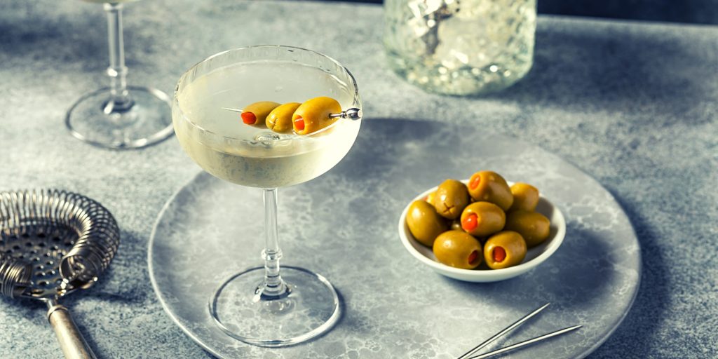 Classic Gin Martini with Olive garnish