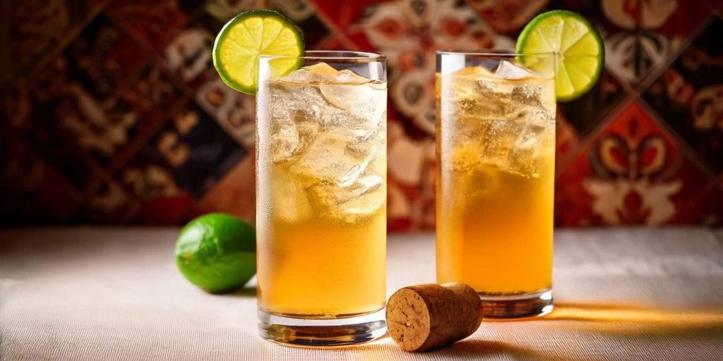 Two Racilla Lime Spritz cocktails with lime wheel garnish