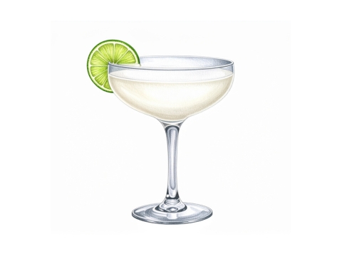 Classic colour pencil illustration of a Vodka Gimlet cocktail