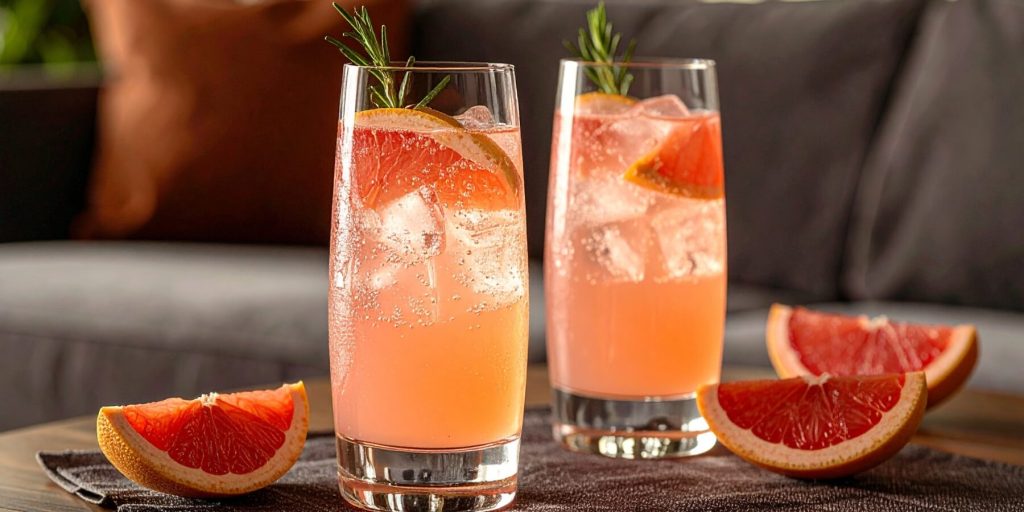 Two Sarti Grapefruit Coolers with fresh grapefruit garnish