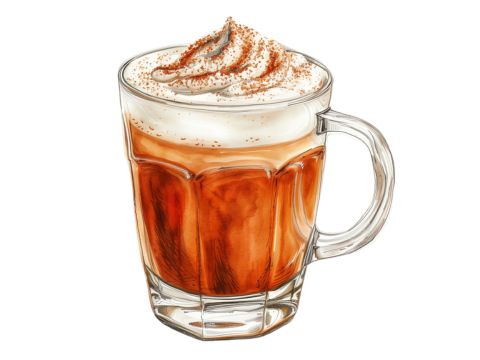 A creamy Tom and Jerry cocktail garnished with grated nutmeg.