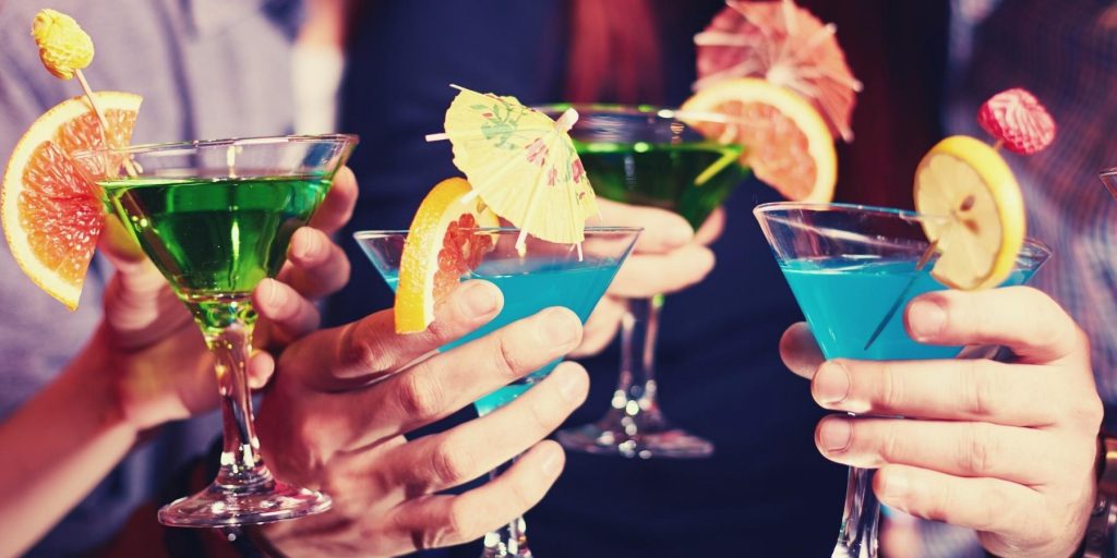 Selection of brightly colored cocktails