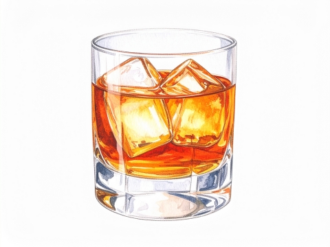 Classic color pencil illustration of a French Connection cocktail