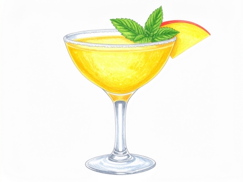 Classic color pencil illustration of a Mango Daiquiri cocktail