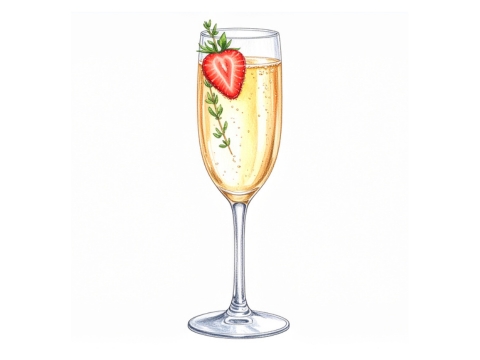 Classic color pencil illustration of a Strawberry Champagne Cocktail