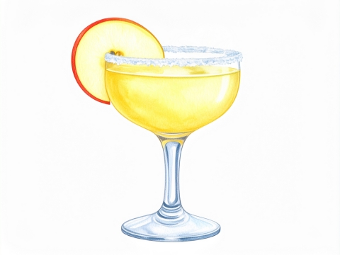 Classic color pencil illustration of a Apple Margarita