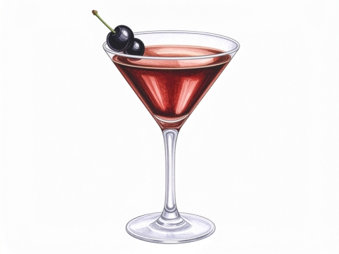 Classic color pencil illustration of a Little Italy cocktail