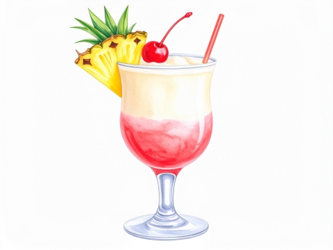 Classic color pencil illustration of a Miami Vice cocktail
