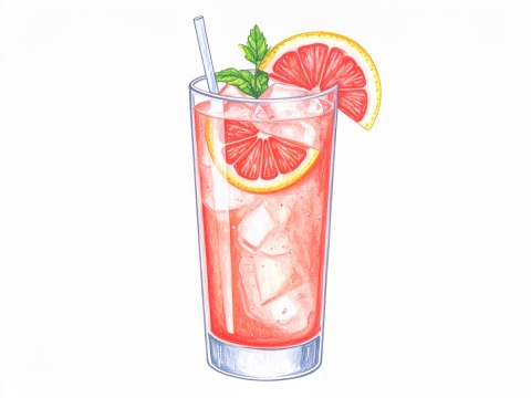 Classic color pencil illustration of a Non Alcoholic Spritz cocktail