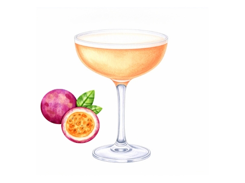 Classic color pencil illustration of a Pornstar Martini with Gin