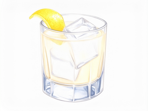 Classic color pencil illustration of a Clarified Milk Punch cocktail