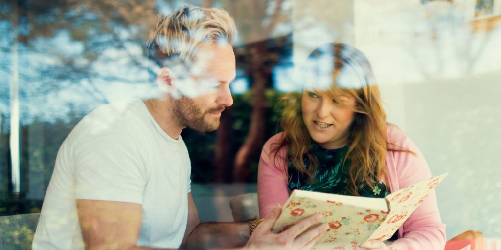 A couple discussing their wedding plans.