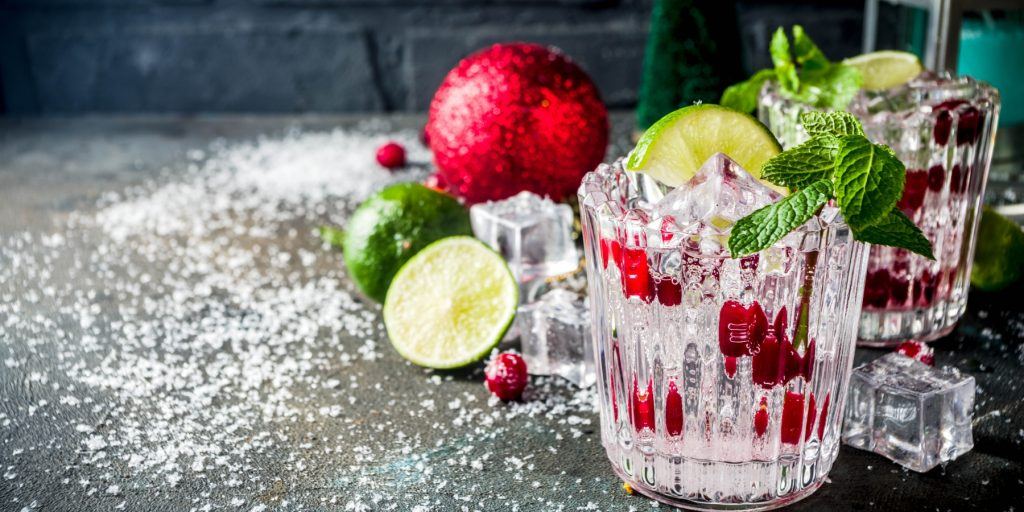 Two cranberry mojito cockails