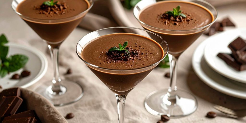 3 Martini glasses with creamy chocolate liqueur