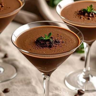 3 Martini glasses with creamy chocolate liqueur