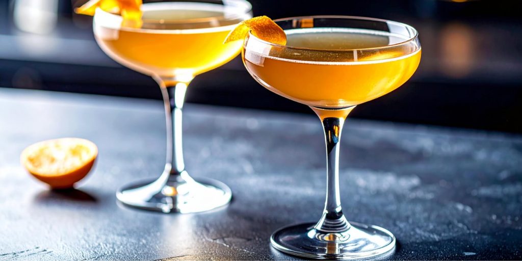 Two Sidecar cocktails served in elegant coupe glasses
