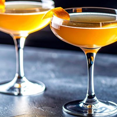 Two Sidecar cocktails served in elegant coupe glasses