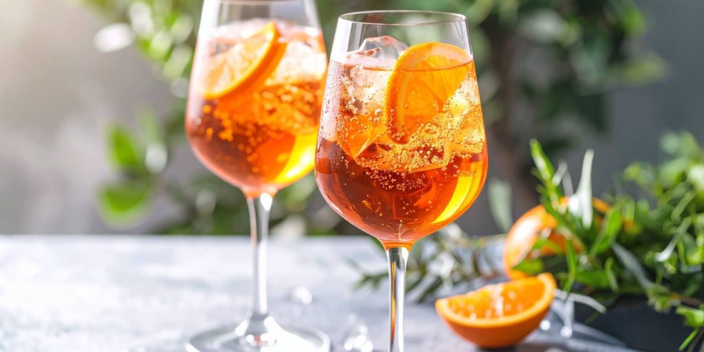 Close-up of two Aperol Gin and Tonic cocktails