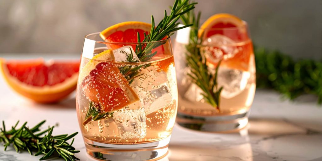 Two Rosemary Pink Gin and Grapefruit tonic cocktails