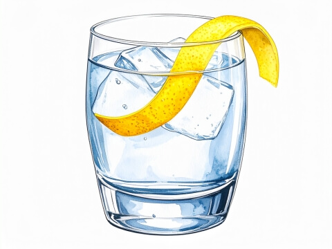 Color illustration of a gin and tonic cocktail