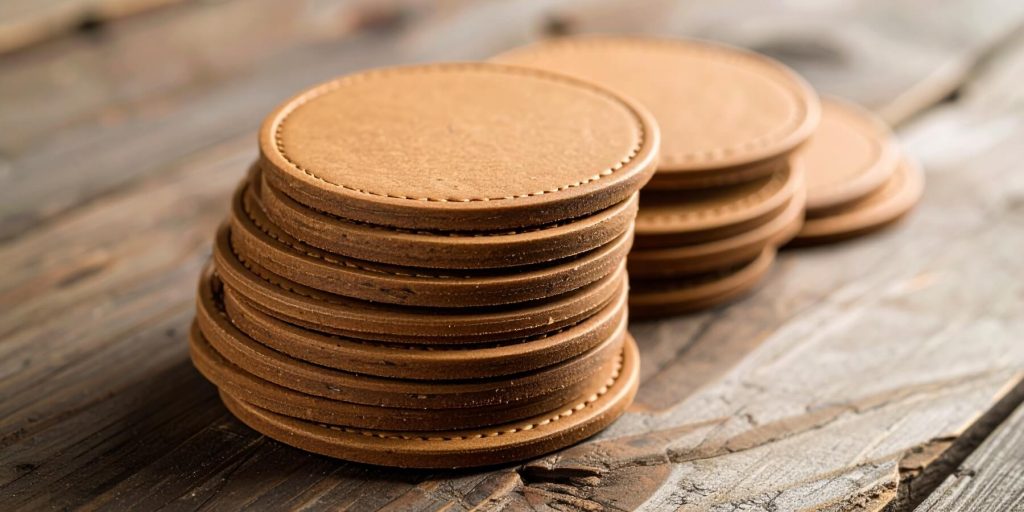Close-up of a stack of coasters
