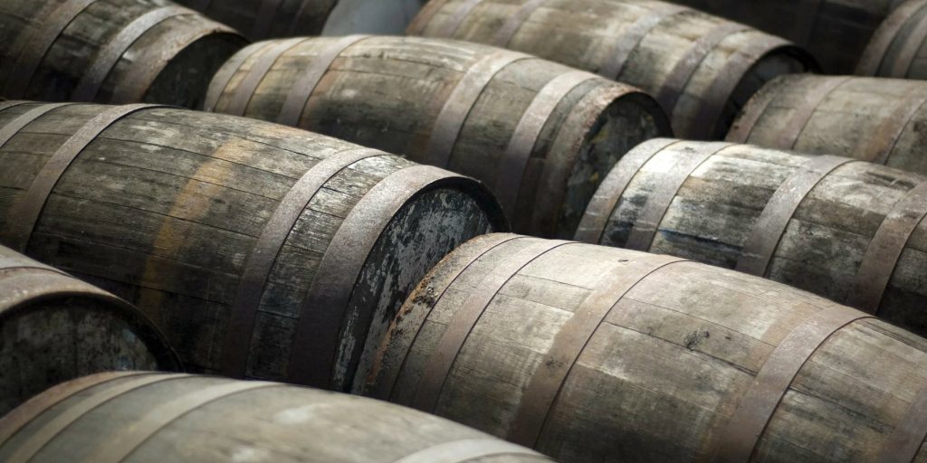 A close up shot of bourbon barrels